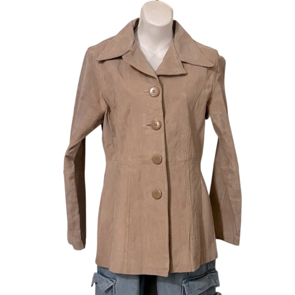 Jennifer J Women’s Vintage Beige Tan Light Brown Suede Leather Blazer Jacket M